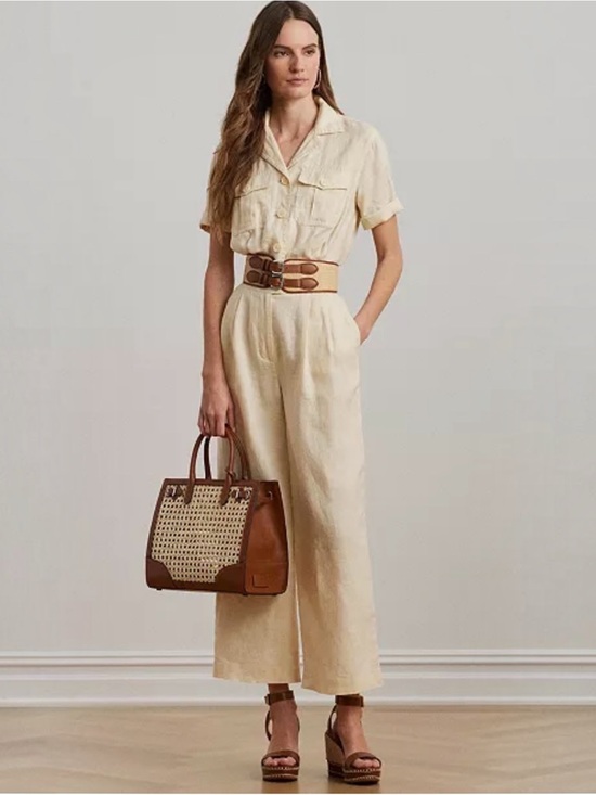 Lauren Ralph Lauren Pants - NWT Lauren Ralph Lauren Tan Embroidered Linen Short-Sleeve Jumpsuit Size 16